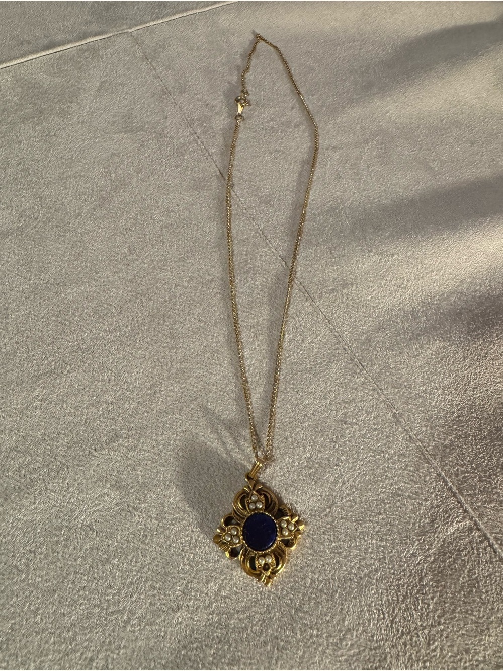 Gold-Plated Pendant Necklace with Deep Blue Center